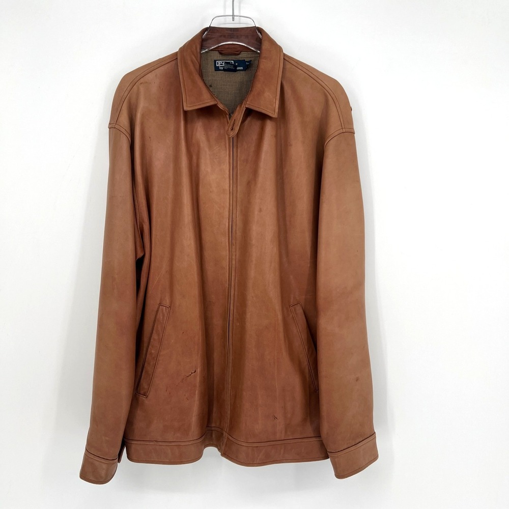Vtg Polo Ralph Lauren 90s Leather Jacket Mens XL Brown Tan Quiet Luxury